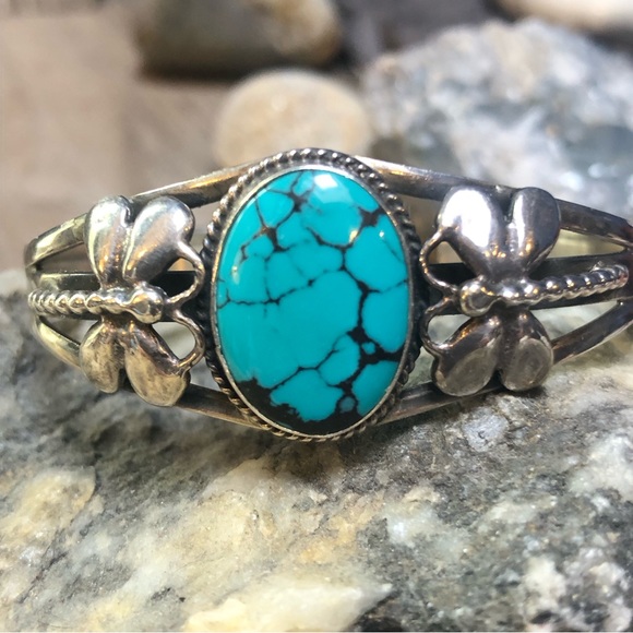 Turquoise Sterling Dragonfly Cuff - Picture 2 of 8